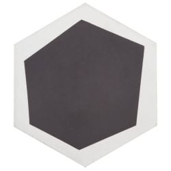 CIMI22 - CARREAU CIMENT HEXAGONE DECOR MODERNE BLANC CASSE / ANTHRACITE 16mm  - 0,48 m² Bati Orient