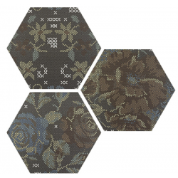 Carrelage hexagonal décoré style rétro PUNTO CROCE BLACK DECOR 25x30 cm - R10 - 0.935m² Bati Orient