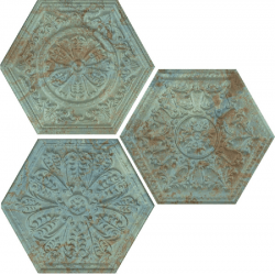 Carrelage hexagonal aspect métal décoré ZINC GREEN MIX DECOR 25x30 cm - 0.935m² 