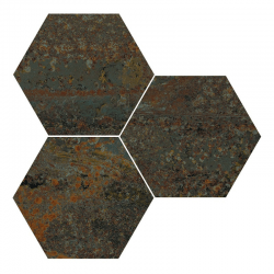 Carrelage hexagonal effet industriel RUST GREEN NAT 25x30 cm - R10 - 0.935m² 