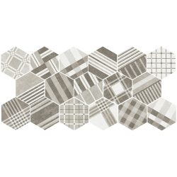 Carrelage tomette décoré 17.5x20 - HEXATILE CEMENT GEO GREY 22101 - R10 - 0.71m² 