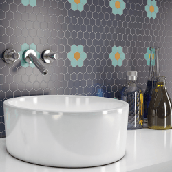 Mosaïque mini tomette hexagonale 30x30 cm SIXTIES SHAPES mate FLOR 60Y - Turquoise, Blue, Moutarde - 1 m² Togama