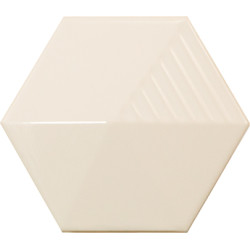 Faïence hexagonale décorée à relief MAFINGA UMBRELLA CREAM 12,4X10,7 cm - 0,36 m² Bati Orient