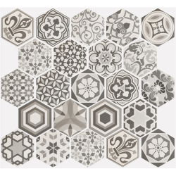 Carrelage hexagonal 17.5x20 Tomette Harmony B&W - R9 - 0.71m² DISTRIMAT