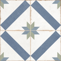Carrelage style ciment étoile blanc et bleu OLD SCHOOL MARAU R10 45x45 cm - 1.42m² 