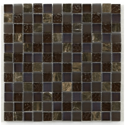 Mosaique verre marron salle bain Glas naturstein brun 2.3x2.3 - 30x30 cm - unité 