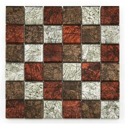 Mosaique Glasmosaik rouge brun et argent 4.8x4.8 cm - 30x30 - unité Barwolf