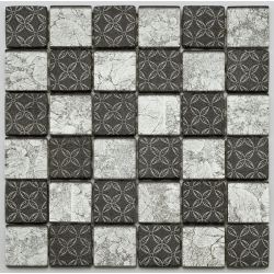 Mosaique Glasmosaik argent et noir 4.8x4.8 cm - 30x30 - unité Barwolf