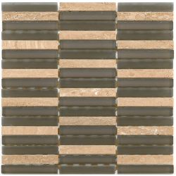 Mosaique salle de bain marron Glasnaturstein aspen brown 1.5x9.8 cm - 30x30 - unité 