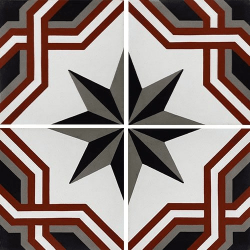 Carreau de ciment décor étoile noire liseret rouge 20x20 cm ref1210-1 - 0.48m² 
