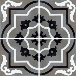 Carreau de ciment véritable motif floral stylisé black and white 20x20 cm ref7330-3 - 0.48m² 