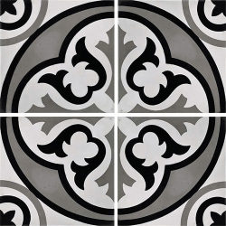 Carreau de ciment véritable motif floral noir et blanc 20x20 cm ref7640-3 - 0.48m² 