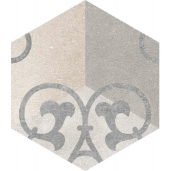 Carrelage hexagonal tomette vieillie décor arabesque 23x26.6cm KUNASHIR - 0.504m² 