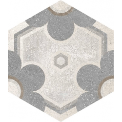 Carrelage hexagonal tomette vieillie décor fleur 23x26.6cm YEREVAN - 0.504m² 