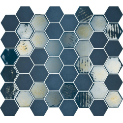 Mosaique mini tomette hexagonale bleu marine 33x29.8cm SIXTIES BLUE - 1m² 