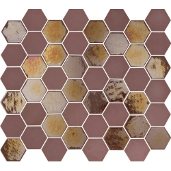 Mosaique mini tomette hexagonale rouge bordeaux 25x13mm SIXTIES BURGUNDY - 1m² 