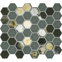 Mosaique mini tomette hexagonale vert scarabée 25x13mm SIXTIES KAKHI - 1m² 