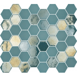 Mosaique mini tomette hexagonale bleu vert 25x13mm SIXTIES TURQUOISE - 1m² 