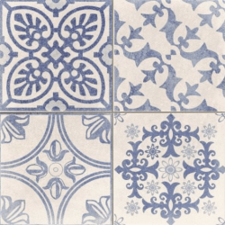 Carrelage style ciment blanc et bleu SKYROS DECO BLANCO 44x44 cm - 1.37m² Nanda Tiles